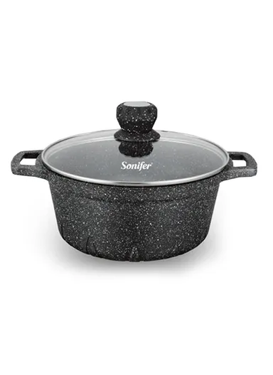 26cm 4.4L Ceramic Coated Pot with Silicone Handle &amp; Flat Glass Lid SF-1163-26