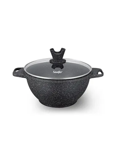 22cm 3.3L Ceramic Coated Pot with Silicone Handle &amp; Flat Glass Lid SF-1161-22
