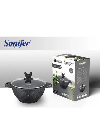 22cm 3.3L Ceramic Coated Pot with Silicone Handle &amp; Flat Glass Lid SF-1161-22