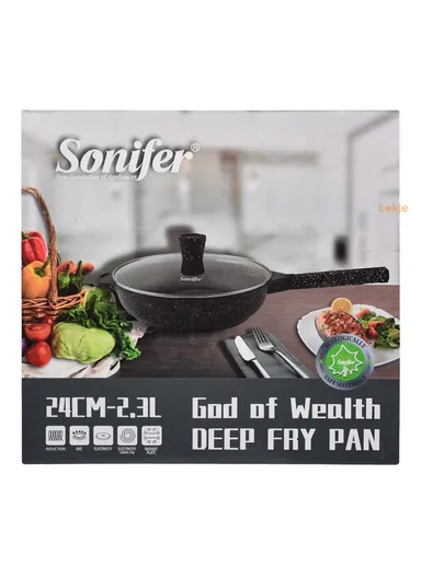 24cm 2.3L Heat-Resistant Non-Stick Granite Fry Pan With Glass Lid SF-1123-24 (D24 x H5)cm