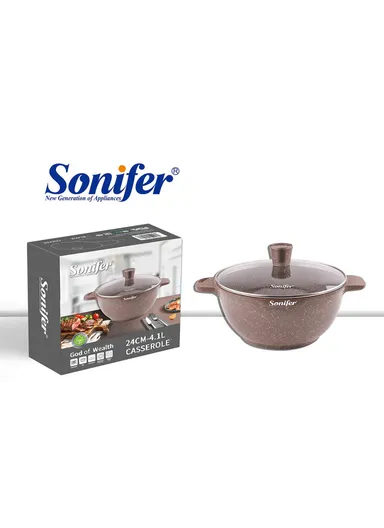 24cm 4.1L Wear-Resistant Non-Stick Granite Casserole SF-1122 (D24 x H12)cm - Coffee