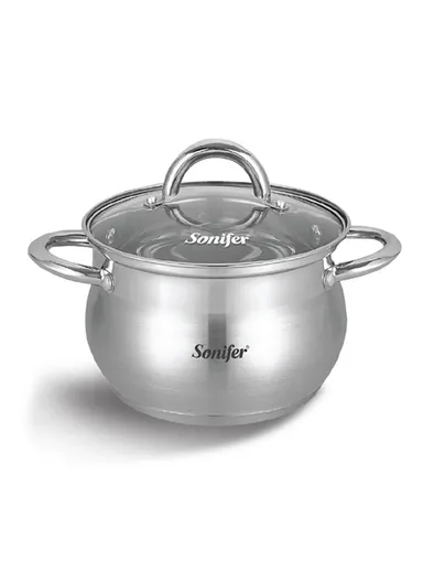 20cm 3.9L Stewpot Non-Stick Coating Stainless Steel Glass Lid, Ergonomic Handle SF-1168