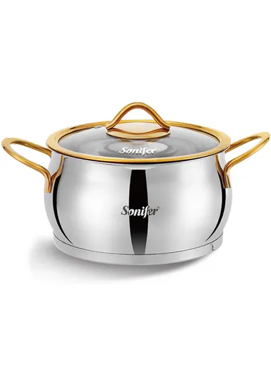 24cm 6.1L Stainless Steel Casserole Energy-Efficient, Glass Lid with Steam Vent SF-1157-24
