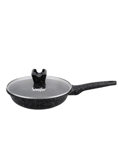 24cm 1.9L Granite Non-Stick Frying Pan Heat Distribution, Dishwasher Safe with Glass Lid SF-1178-24