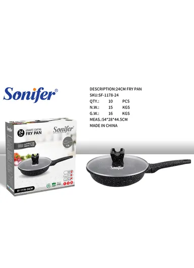 24cm 1.9L Granite Non-Stick Frying Pan Heat Distribution, Dishwasher Safe with Glass Lid SF-1178-24