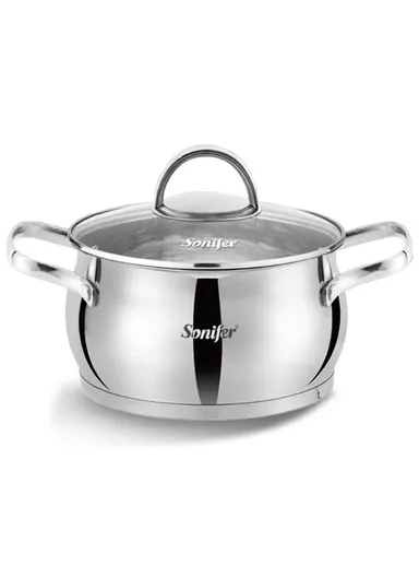 24cm 6.1L Stewpot Non-Stick Coating Stainless Steel Glass Lid, Ergonomic Handle SF-1169
