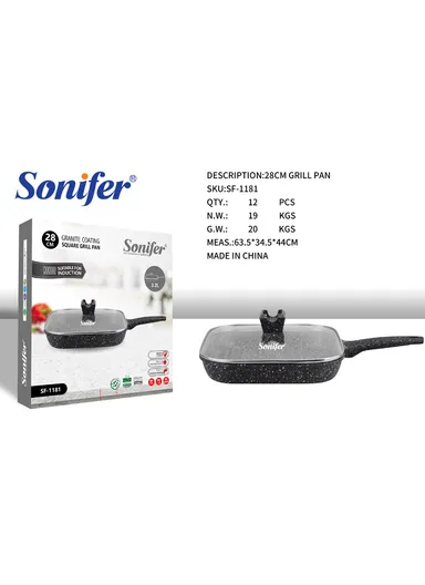 28cm Granite Non-Stick Grill Pan High Heat Retention, Energy-Saving for Even Cooking and Grilling SF-1181-28