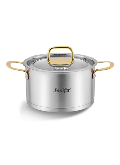 22cm 4.7L Stewpot Non-Stick Coating Stainless Steel Glass Lid, Ergonomic Handle SF-1174