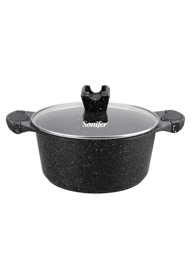 30cm 7.3L Granite &amp; Stainless Steel Casserole Non-Stick, High-Temperature Cooking with Glass Lid SF-1176-30