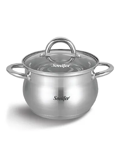 22cm 5.1L Stewpot Non-Stick Coating Stainless Steel Glass Lid, Ergonomic Handle SF-1168