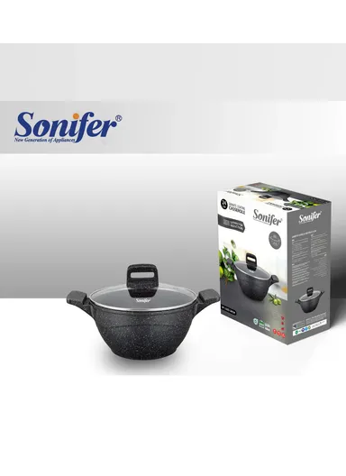 24cm 4.3L Ceramic Coated Pot with Silicone Handle &amp; Flat Glass Lid SF-1165-24