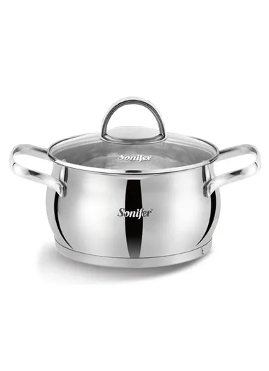 22cm 4.7L Stewpot Non-Stick Coating Stainless Steel Glass Lid, Ergonomic Handle SF-1169
