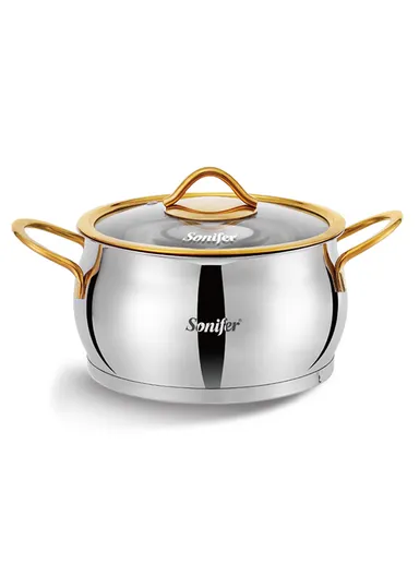20cm 3.6L Stainless Steel Casserole Energy-Efficient, Glass Lid with Steam Vent SF-1157-20