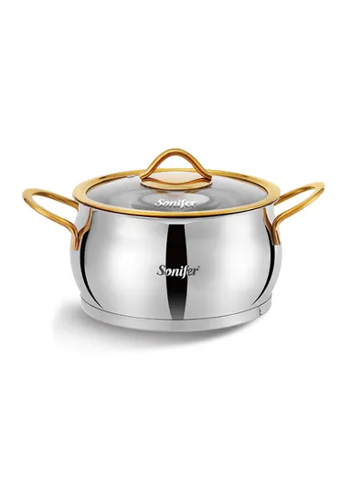 16cm 1.9L Stainless Steel Casserole Energy-Efficient, Glass Lid with Steam Vent SF-1157-16