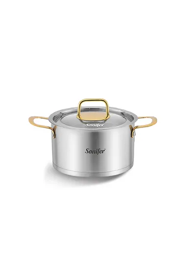 16cm 1.9L Stewpot Non-Stick Coating Stainless Steel Glass Lid, Ergonomic Handle SF-1174