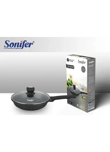 26cm 2.4L Aluminum Non-Stick Fry Pan with Titanium Coating &amp; Heat-Resistant Glass Lid Dishwasher Safe SF-1129-26