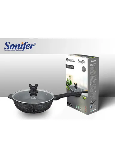 28cm 4.3L Aluminum Non-Stick Fry Pan with Titanium Coating &amp; Heat-Resistant Glass Lid Dishwasher Safe SF-1129-28