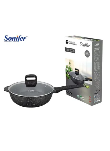 28cm 4.3L Aluminum Non-Stick Fry Pan with Titanium Coating &amp; Heat-Resistant Glass Lid Dishwasher Safe SF-1129-28