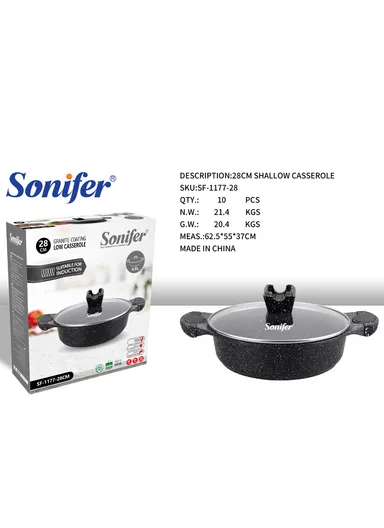 28cm 4.0L Granite Low Casserole Extra-Thick Base, Ceramic Nonstick Coating with Lid SF-1173-28