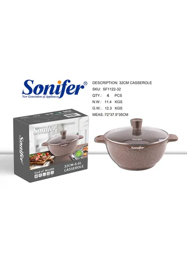 30cm 7.4L Wear-Resistant Non-Stick Granite Casserole with Glass Lid SF-1122-30cm (D30 x H14)cm - Coffee