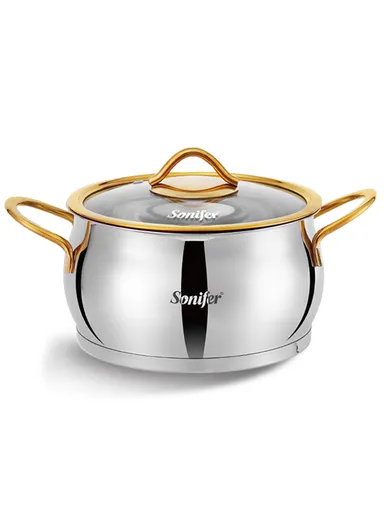 22cm 4.7L Stainless Steel Casserole Energy-Efficient, Glass Lid with Steam Vent SF-1157-22