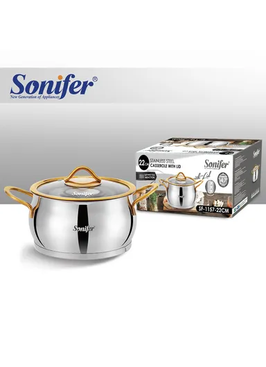 22cm 4.7L Stainless Steel Casserole Energy-Efficient, Glass Lid with Steam Vent SF-1157-22