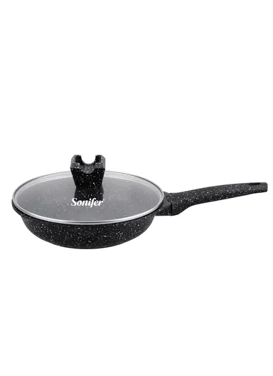 22cm 1.5L Granite Non-Stick Frying Pan Heat Distribution, Dishwasher Safe with Glass Lid SF-1178-22