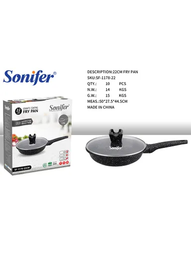 22cm 1.5L Granite Non-Stick Frying Pan Heat Distribution, Dishwasher Safe with Glass Lid SF-1178-22