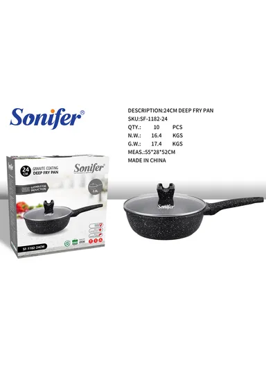 24cm 3.0L Granite Shallow Casserole Frying Pan with Lid Non-Stick Anti-Scratch, Fast Cooking Technology SF-1182