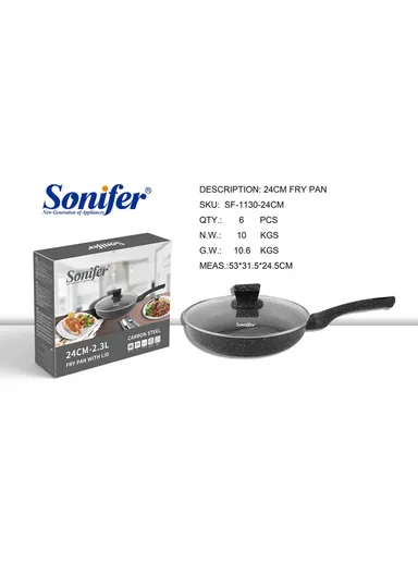 24cm 2.3L Aluminum Non-Stick Fry Pan with Titanium Coating &amp; Heat-Resistant Glass Lid Dishwasher Safe SF-1129-24