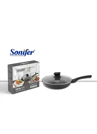 28cm 3.3L Aluminum Non-Stick Fry Pan with Titanium Coating &amp; Heat-Resistant Glass Lid Dishwasher Safe SF-1129-28