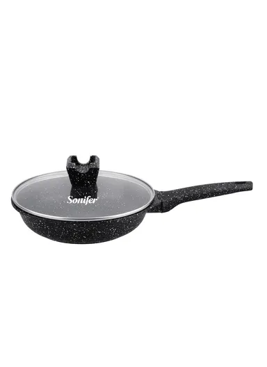 20cm 1.2L Granite Non-Stick Frying Pan Heat Distribution, Dishwasher Safe with Glass Lid SF-1178-20