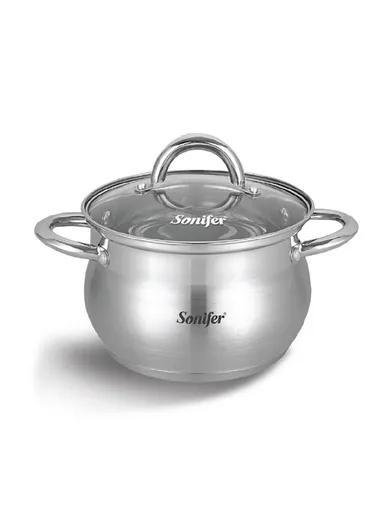 18cm 2.9L Stewpot Non-Stick Coating Stainless Steel Glass Lid, Ergonomic Handle SF-1168