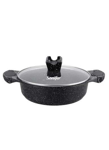 32cm 5.8L Granite Low Casserole Extra-Thick Base, Ceramic Nonstick Coating with Lid SF-1173-32