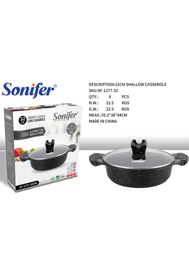 32cm 5.8L Granite Low Casserole Extra-Thick Base, Ceramic Nonstick Coating with Lid SF-1173-32