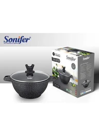 32cm 9.3L Ceramic Coated Pot with Silicone Handle &amp; Flat Glass Lid SF-1161-32