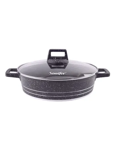 32cm 5.6L Granite Low Casserole Extra-Thick Base, Ceramic Nonstick Coating with Lid SF-1173-32 - Black &amp; Purple