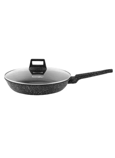 20cm 1.2L Aluminum Non-Stick Fry Pan with Titanium Coating &amp; Heat-Resistant Glass Lid Dishwasher Saf SF-1129-20 - Black
