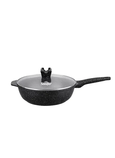 28cm 4.3L Granite Shallow Casserole Frying Pan with Lid Non-Stick Anti-Scratch, Fast Cooking Technology SF-1183