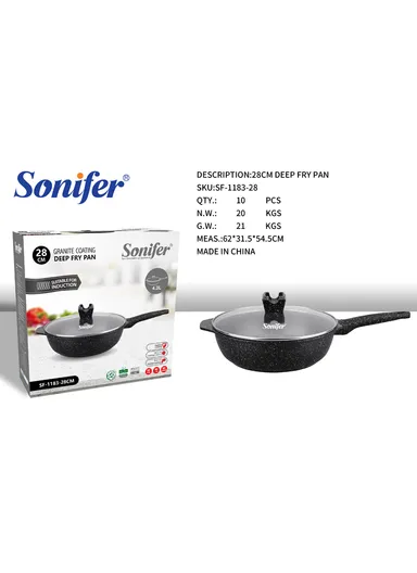 28cm 4.3L Granite Shallow Casserole Frying Pan with Lid Non-Stick Anti-Scratch, Fast Cooking Technology SF-1183