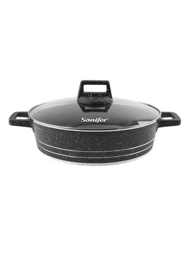40cm 9L Granite Low Casserole Extra-Thick Base, Ceramic Nonstick Coating with Lid SF-1173-40 - Black