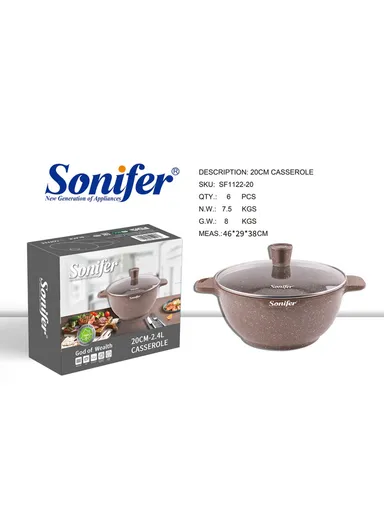 20cm 2.4L Wear-Resistant Non-Stick Granite Casserole SF-1122 (D20 x H10)cm - Coffee