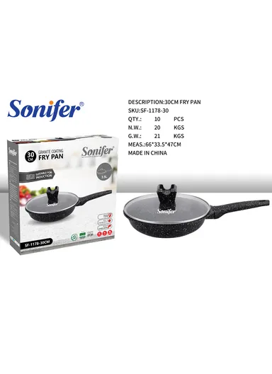 30cm 3.5L Granite Non-Stick Frying Pan Heat Distribution, Dishwasher Safe with Glass Lid SF-1178-30