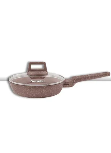 24cm 2L Aluminum Non-Stick Fry Pan with Titanium Coating &amp; Heat-Resistant Glass Lid Dishwasher Saf SF-1129-24 - Coffee