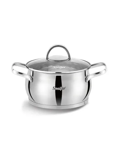 16cm 1.9L Stewpot Non-Stick Coating Stainless Steel Glass Lid, Ergonomic Handle SF-1169