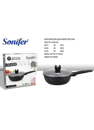 26cm 3.4L Granite Shallow Casserole Frying Pan with Lid Non-Stick Anti-Scratch, Fast Cooking Technology SF-1182