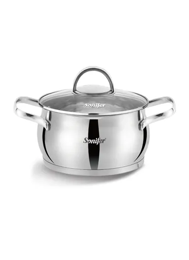 18cm 2.6L Stewpot Non-Stick Coating Stainless Steel Glass Lid, Ergonomic Handle SF-1169