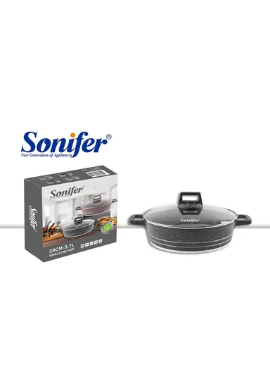 28cm 3.7L Granite Low Casserole Extra-Thick Base, Ceramic Nonstick Coating with Lid SF-1173 - Black &amp; Purple