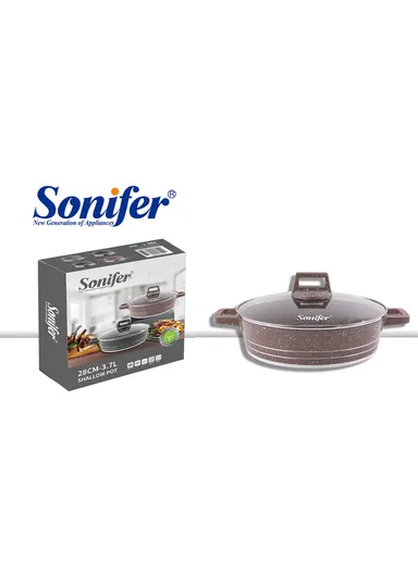 28cm 3.7L Granite Low Casserole Extra-Thick Base, Ceramic Nonstick Coating with Lid SF-1173 - Coffee