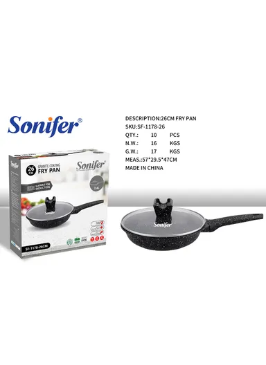 26cm 2.4L Granite Non-Stick Frying Pan Heat Distribution, Dishwasher Safe with Glass Lid SF-1178-26